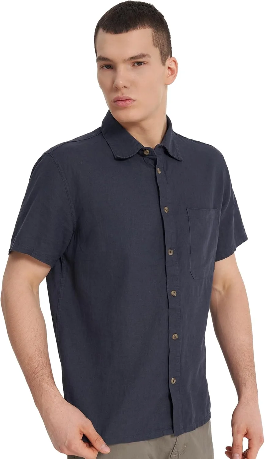 پیراهن مردانه Outventure، 55% کتان، 45% ویسکوز، پارچه تنفسی، برش آزاد، جیب سینه، ایده آل برای سفر و ماجراجویی در فضای باز