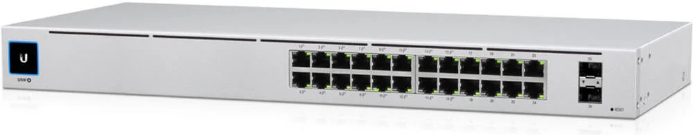 سوییچ مدیریتی 24 پورت گیگابیتی PoE+ سازگار UniFi از Ubiquiti Networks با SFP، نرخ ارسال 38.69 Mpps، ظرفیت سوییچینگ 52 Gb/s، صفحه نمایش لمسی 1.3 اینچی، کنترلر UniFi، سفید | USW-24-POE
