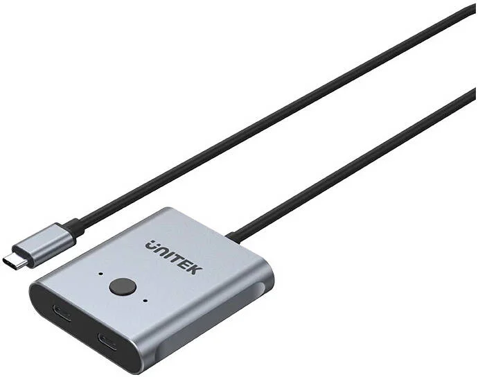 سوئیچ دو طرفه USB-C یونیتک، رزولوشن UHD 4K@144Hz، انتقال داده و نمایشگر 10Gbps، توان تحویل نیرو تا 100W، سوئیچ تک کلیدی، بدنه آلیاژ آلومینیوم، طول کابل 50cm، خاکستری فضایی | D1078A