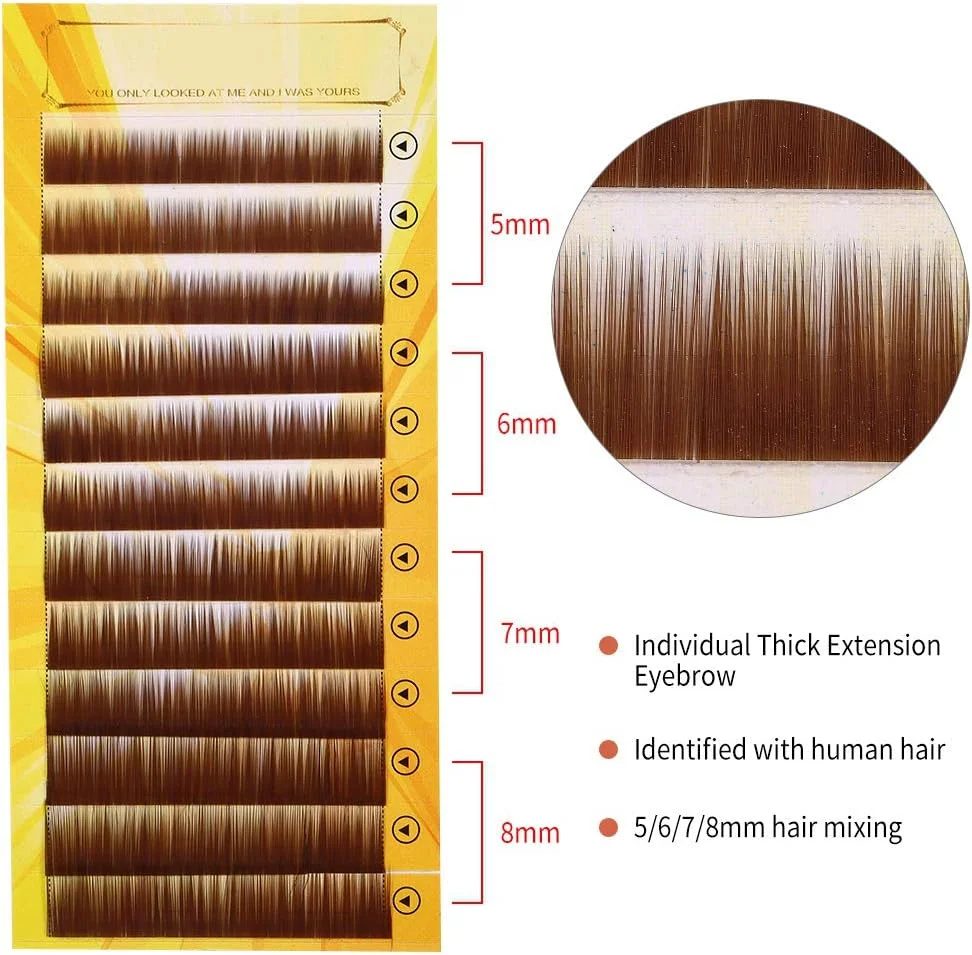 ابرو مصنوعی بلند Yosoo Health Gear، ابرو مصنوعی تکی، اکستنشن ابرو مصنوعی قهوه ای تیره ترکیبی، تقویت کننده ابرو مصنوعی تکی 5-8 میلی متر