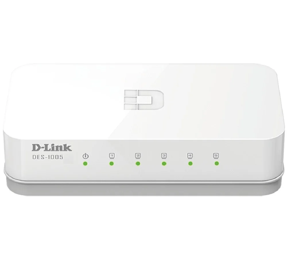 سوییچ رومیزی غیر مدیریتی 5 پورت 10/100 D-Link، شاسی سبک و جمع و جور، کراس اوور خودکار MDI/MDIX، سرعت اترنت سریع، سفید | DES-1005D