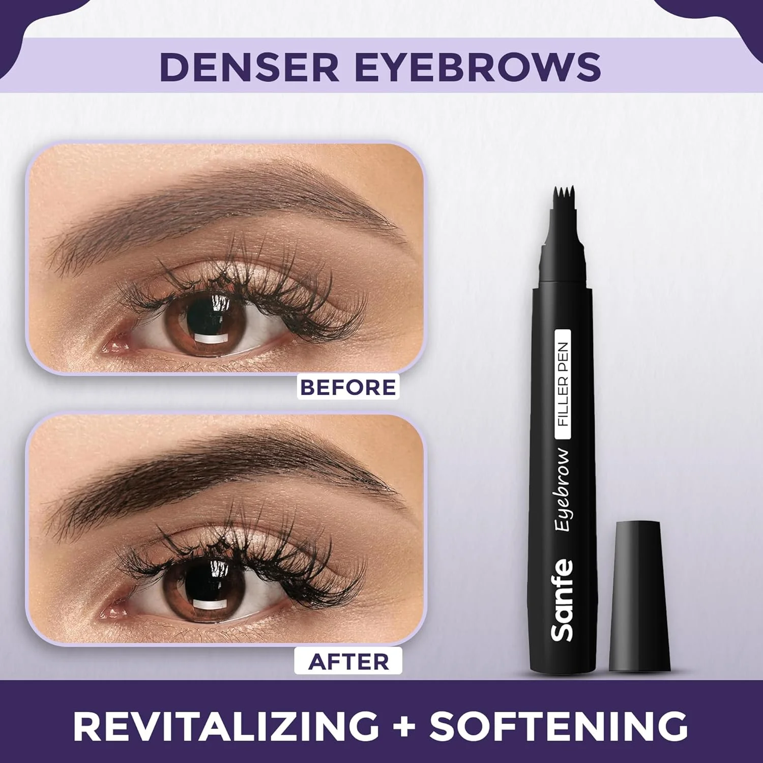 قلم پرکننده ابرو سانفه | تقویت کننده عالی ابرو، ضد آب و ضد لک | استفاده آسان با دقت میکرو، با ظاهری طبیعی و ماندگار | برای ابروهای متراکم تر و پرتر | مشکی (مشکی)