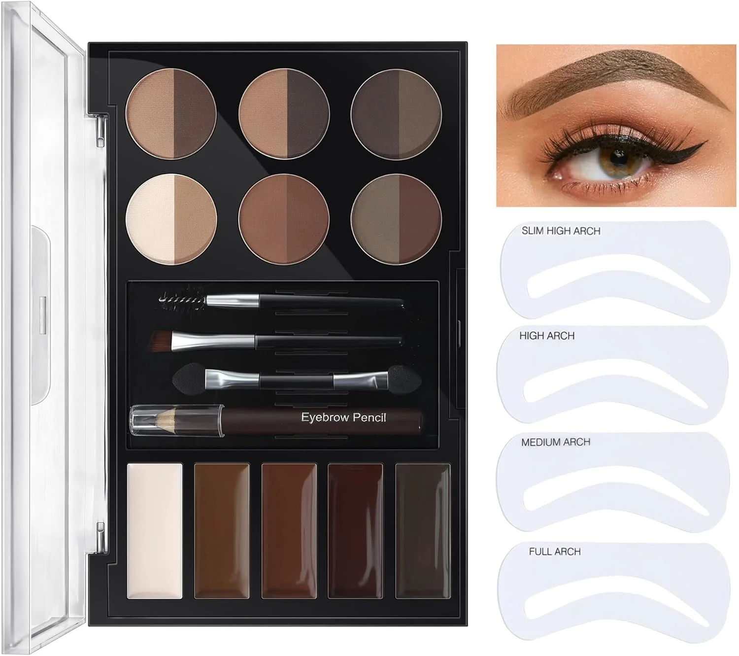 کیت ابرو سایوسی 25 تکه، مجموعه پالت آرایش ابرو، 12 رنگ پودر ابرو ضد آب، 5 ژل ابرو، 4 شابلون ابرو، 3 برس، 1 مداد ابرو برای مبتدیان و حرفه ای ها (مجموعه 25 تکه)