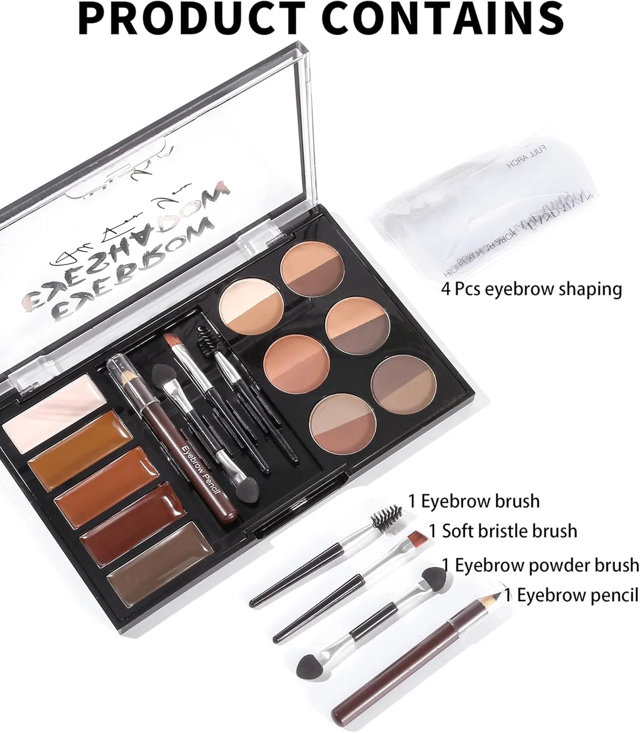 کیت ابرو سایوسی 25 تکه، مجموعه پالت آرایش ابرو، 12 رنگ پودر ابرو ضد آب، 5 ژل ابرو، 4 شابلون ابرو، 3 برس، 1 مداد ابرو برای مبتدیان و حرفه ای ها (مجموعه 25 تکه)
