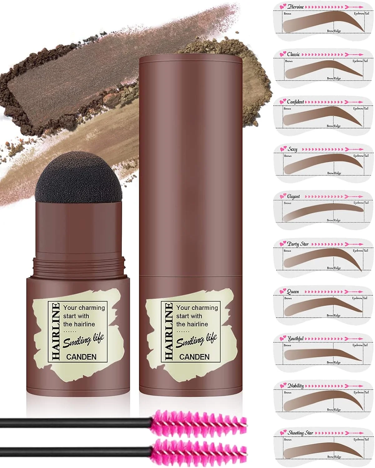 کیت مهر ابرو و قالب ابرو با اپلیکاتور اسفنجی، پودر ابروی ضد آب عالی (قهوه ای خاکستری)