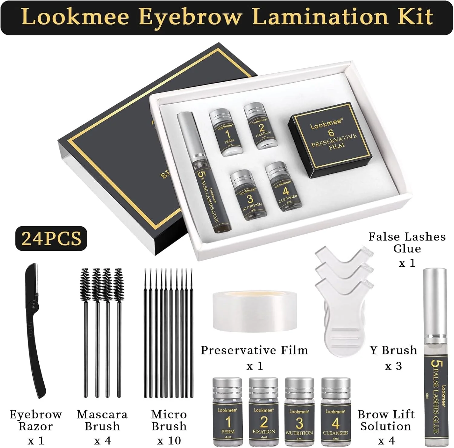 کیت لمینت ابرو Lookmee، کیت لیفت فوری ابرو حرفه ای، استفاده آسان در خانه برای ابروهای پرپشت تر و مرتب