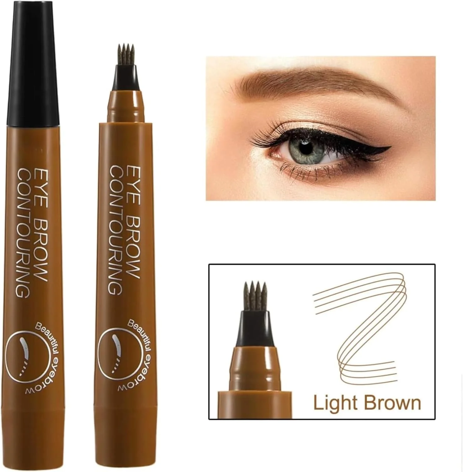 مداد ابرو مایع قهوه ای روشن 2025، مداد ابروی ضد آب، مداد ابرو میکروبلیدینگ برای حالت دادن و پر کردن ابرو، مداد کانتورینگ ابرو، قلم هاشور ابرو، قلم ابرو 4 شاخه (#01)