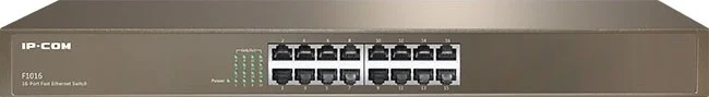 سوئیچ رکمونت 16 پورت اترنت سریع IP COM با سرعت 3.2 گیگابیت بر ثانیه و محافظت 6000 ولت در برابر منبع تغذیه | F1016