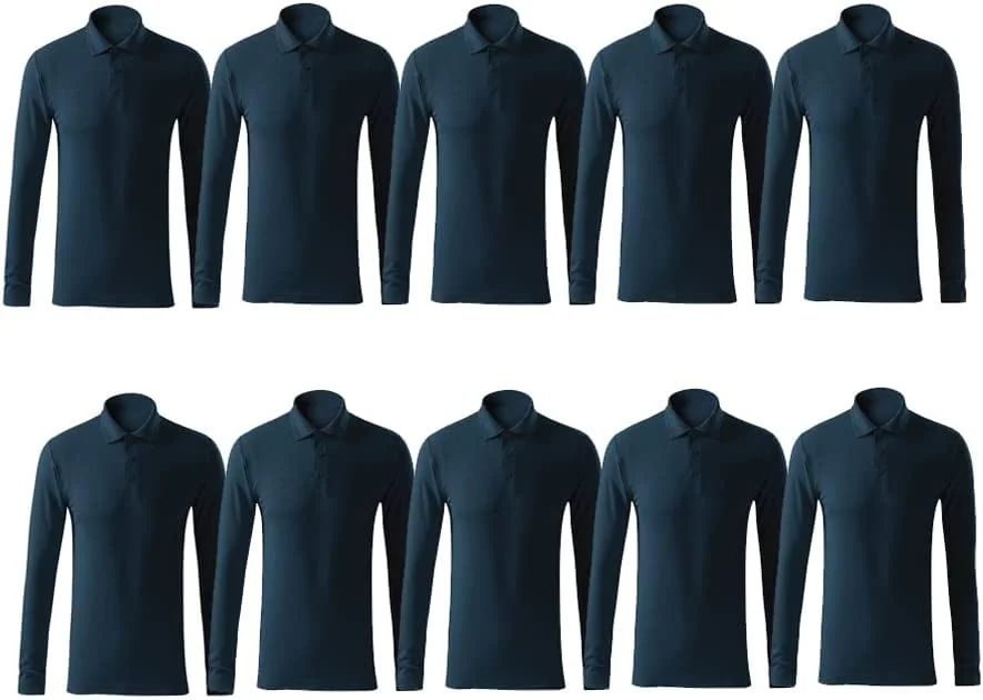 ست 10 عددی تیشرت پولو آستین بلند مردانه، 220 گرم، پنبه خالص، رنگ های اصلی