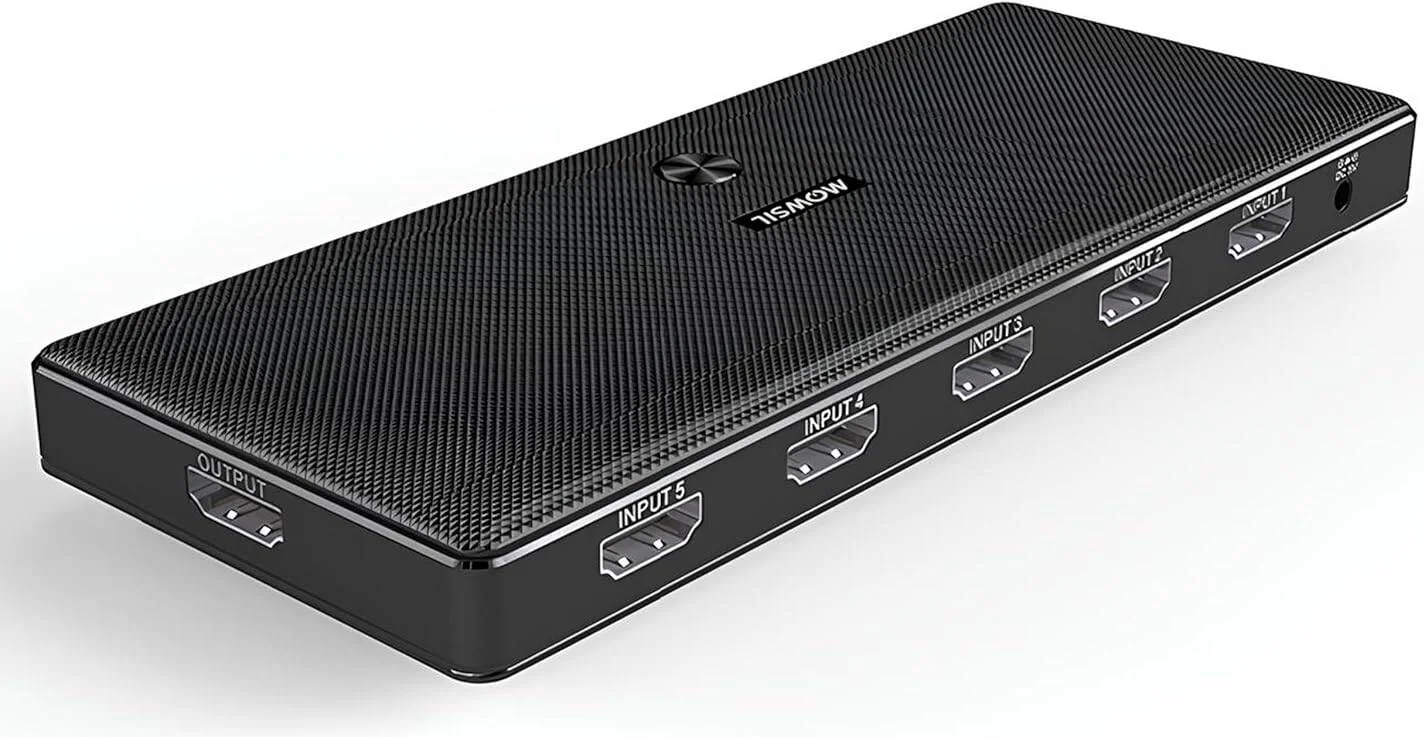 سوئیچ HDMI موسیل 5 به 1 خروجی، 4K@60Hz، HDMI 2.0، 18Gbps، HDR، HDCP 2.2، 3D، ریموت IR، پشتیبانی از 4K/60Hz، 1080P، DTS، Dolby، بدون نیاز به منبع تغذیه خارجی، 5 پورت HDMI، دکمه سوئیچ، مشکی | MOS151