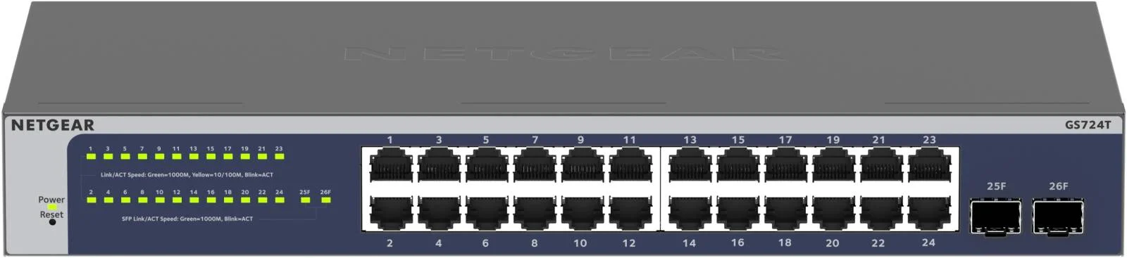 سوئیچ هوشمند 24 پورت گیگابیتی اترنت NETGEAR با 2 پورت اختصاصی SFP، حداکثر 16K ورودی MAC، اندازه بافر 2 مگابایت، حداکثر مصرف برق 13.5 وات، جدول ARP میزبان 512 | GS724T-600UKS سوئیچ هوشمند 24 پورت گیگابیتی اترنت NETGEAR با 2 پورت اختصاصی SFP، حداکثر 16K ورودی MAC، اندازه بافر 2 مگابایت، حداکثر مصرف برق 13.5 وات، جدول ARP میزبان 512 | GS724T-600UKS
