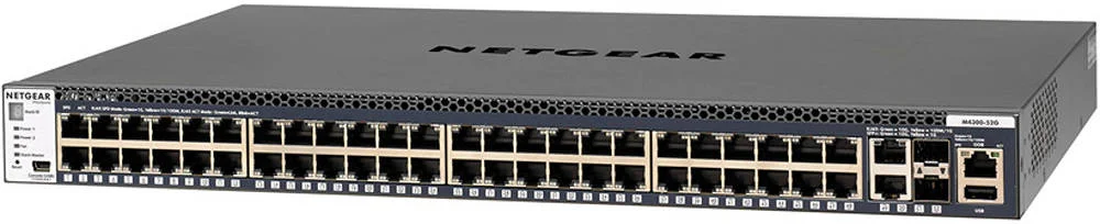 سوئیچ مدیریتی NETGEAR M4300-52G با پورتهای 1G/10G، دارای SFP+، ظرفیت سوئیچینگ 176 گیگابیت بر ثانیه، 2 پورت اترنت 10G، منبع تغذیه 150 وات، قابل نصب در رک | GSM4352S-100NES سوئیچ مدیریتی NETGEAR M4300-52G با پورتهای 1G/10G، دارای SFP+، ظرفیت سوئیچینگ 176 گیگابیت بر ثانیه، 2 پورت اترنت 10G، منبع تغذیه 150 وات، قابل نصب در رک | GSM4352S-100NES