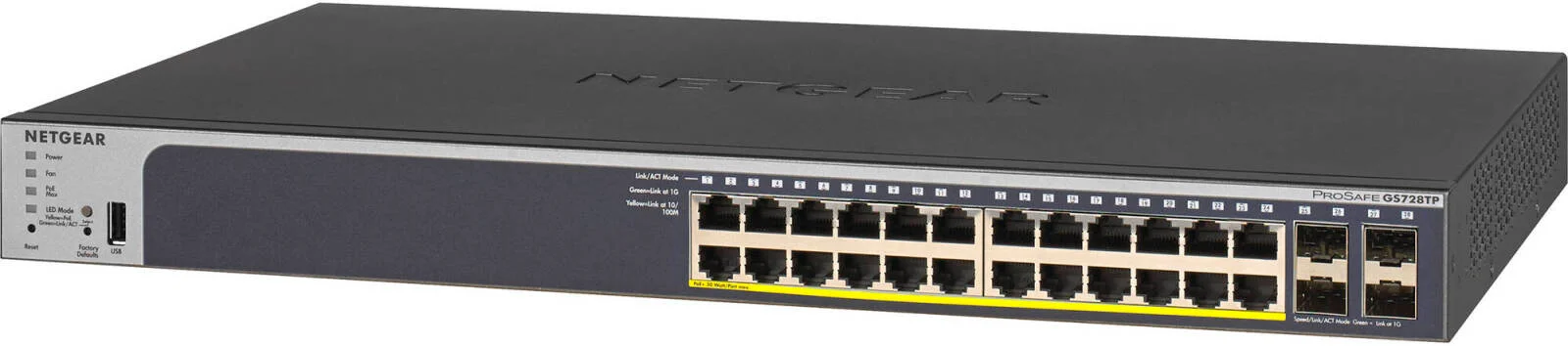 سوئیچ شبکه مدیریتی 24 پورت گیگابیتی PoE+ نتگیر ProSafe GS728TP، بودجه برق 192 وات، سوئیچینگ 56 گیگابیت بر ثانیه، 16 پورت PoE / 8 پورت PoE+ 30W، قابل نصب روی میز و رک | GS728TP-300UKS سوئیچ شبکه مدیریتی 24 پورت گیگابیتی PoE+ نتگیر ProSafe GS728TP، بودجه برق 192 وات، سوئیچینگ 56 گیگابیت بر ثانیه، 16 پورت PoE / 8 پورت PoE+ 30W، قابل نصب روی میز و رک | GS728TP-300UKS