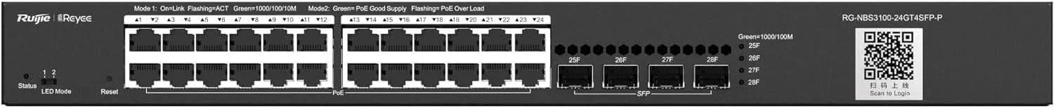 سوئیچ ۲۴ پورت گیگابیتی L2 مدیریتی POE رویجی | RG-NBS3100-24GT4SFP-P