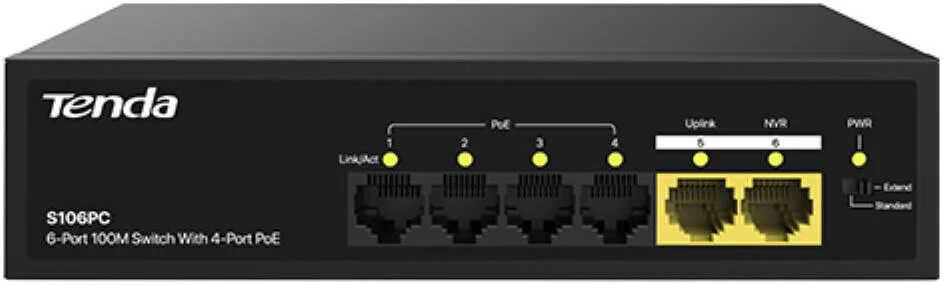 سوئیچ دسکتاپ اترنت گیگابیتی 6 پورت 10/100/1000 مگابیت بر ثانیه Tenda S106PC با بدنه فلزی و طراحی Plug-and-Play، حداکثر توان خروجی 50 وات | S106PC