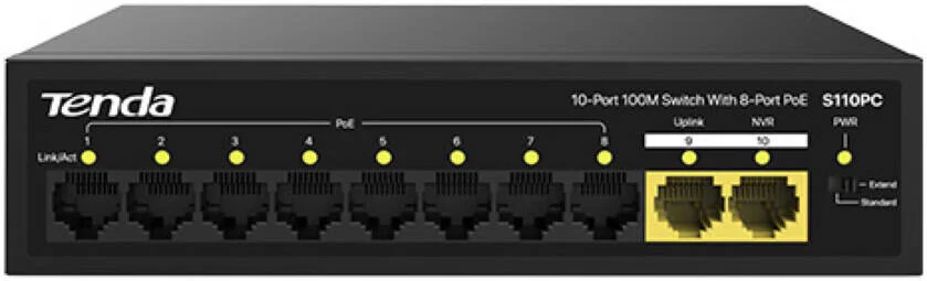 سوئیچ دسکتاپ 8 پورت 10/100/1000 مگابیت بر ثانیه گیگابیتی اترنت Tenda S110PC با بدنه فلزی و طراحی Plug-and-Play، حداکثر توان خروجی 75 وات | S110PC