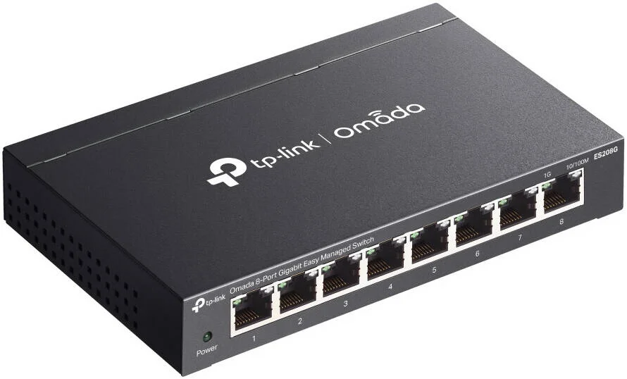 سوئیچ 8 پورت گیگابیتی TP-LINK ES208G Omada، مدیریت آسان، 8 پورت RJ45 با سرعت 10/100/1000 مگابیت بر ثانیه، جلوگیری خودکار از حلقه، IGMP Snooping، مشکی | ES208G