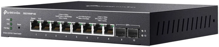 سوییچ هوشمند اومادا TP-LINK SG2210XMP-M2، دارای 8 پورت 2.5GBASE-T، 2 پورت 10GE SFP+، خروجی 30 وات PoE در هر پورت، مشکی | SG2210XMP-M2