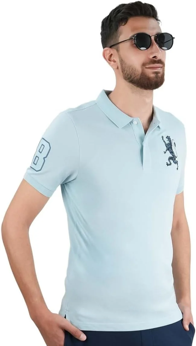 پولوشرت مردانه طرح سه بعدی شیر: فیت اسلیم، گلدوزی برجسته، پارچه پیکه مرغوب