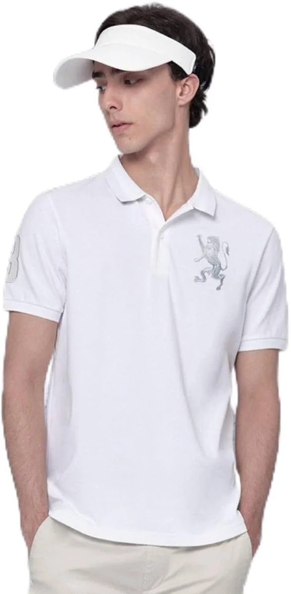 پولوشرت مردانه طرح سه بعدی شیر: مدل اسلیم فیت، گلدوزی برجسته، پارچه پیکه ممتاز