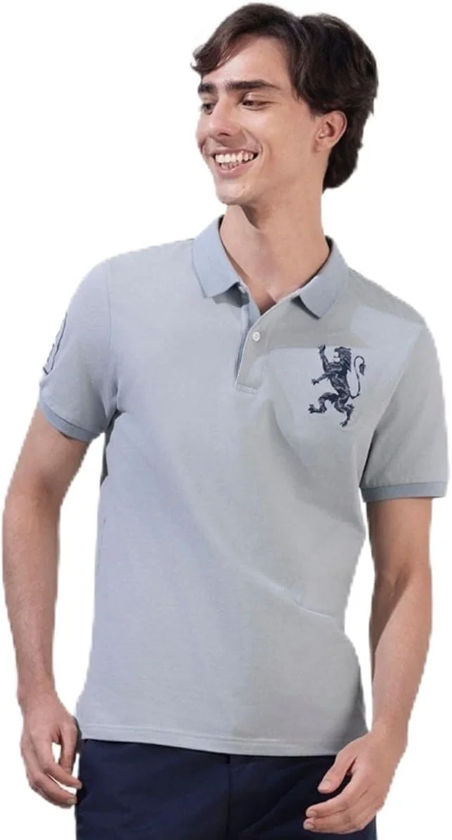 پولوشرت مردانه طرح شیر سه بعدی: فیت باریک، گلدوزی برجسته، پارچه پیکه ممتاز