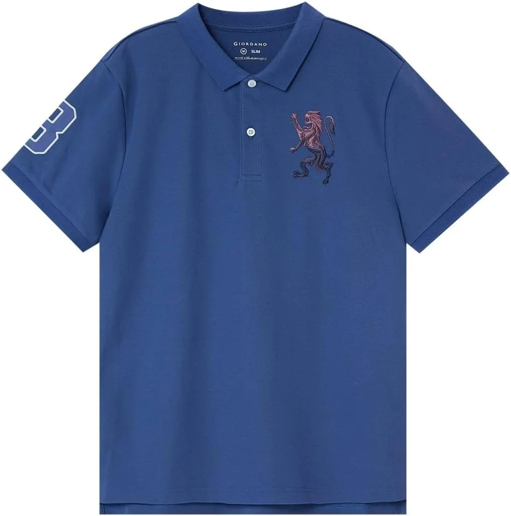 پولوشرت مردانه طرح سه بعدی شیر: فیت اسلیم، گلدوزی برجسته، پارچه پیکه ممتاز