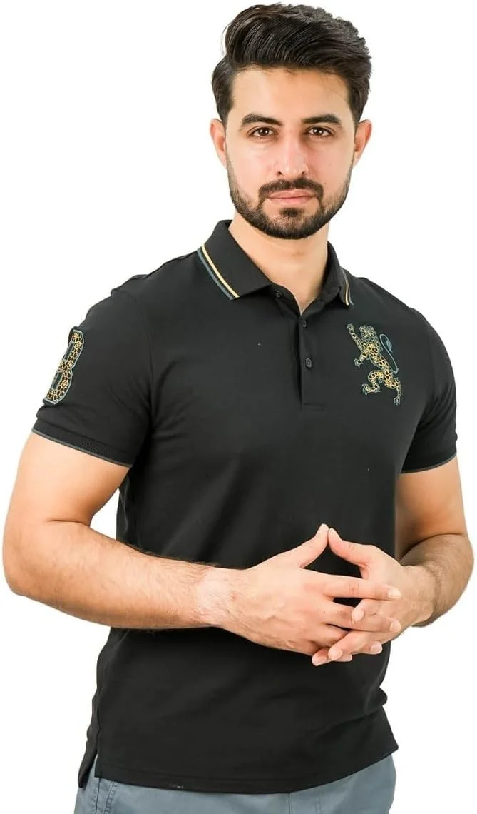 پولوشرت مردانه طرح شیر سه بعدی: فیت اسلیم، گلدوزی برجسته، پارچه پیکه ممتاز