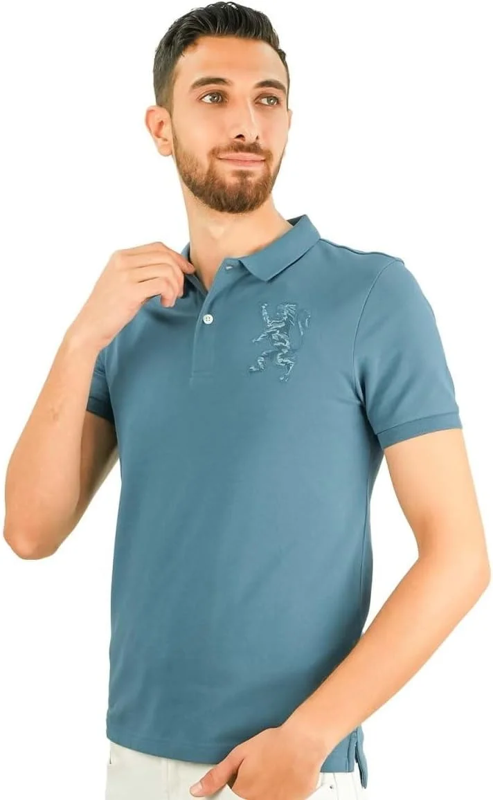 پولوشرت مردانه طرح سه بعدی شیر: فیت اسلیم، گلدوزی برجسته، پارچه پیکه مرغوب