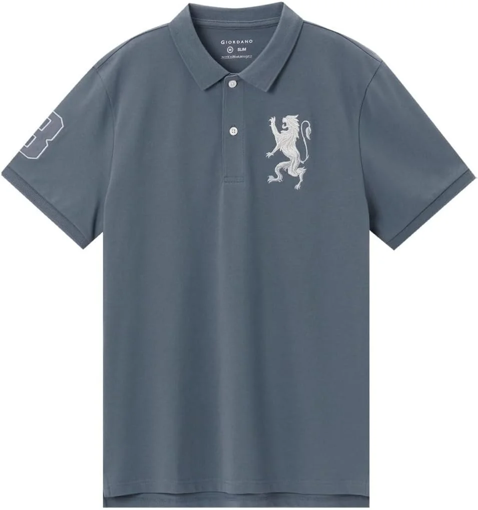 پولوشرت مردانه طرح سه بعدی شیر: فیت اسلیم، گلدوزی برجسته، پارچه پیکه ممتاز