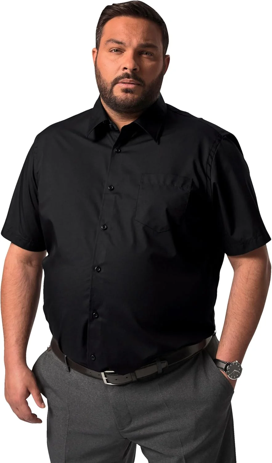 پیراهن مردانه پلاس، آستین کوتاه، مراقبت آسان، یقه کلاسیک، برش راحت، تا سایز 8XL