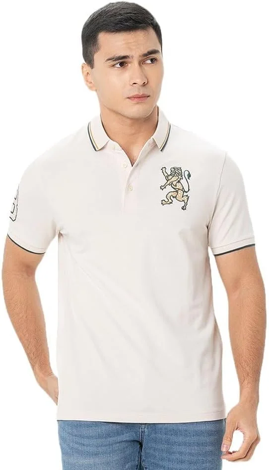 پولوشرت مردانه طرح سه بعدی شیر: فیت اسلیم، گلدوزی برجسته، پارچه پیکه ممتاز