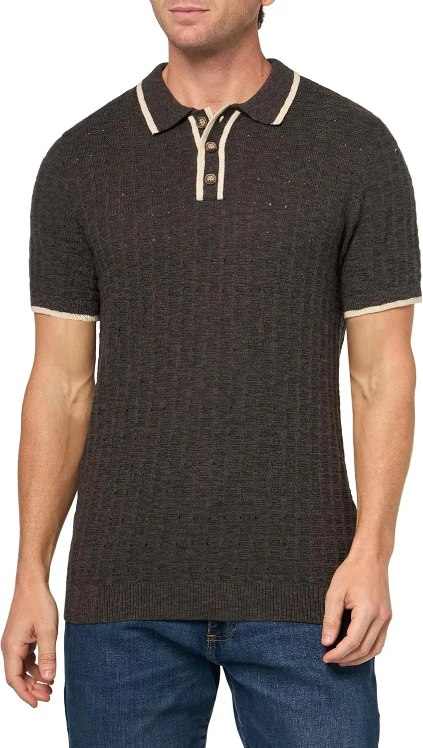 پلیور پولو آستین کوتاه مردانه با نوارهای تزئینی