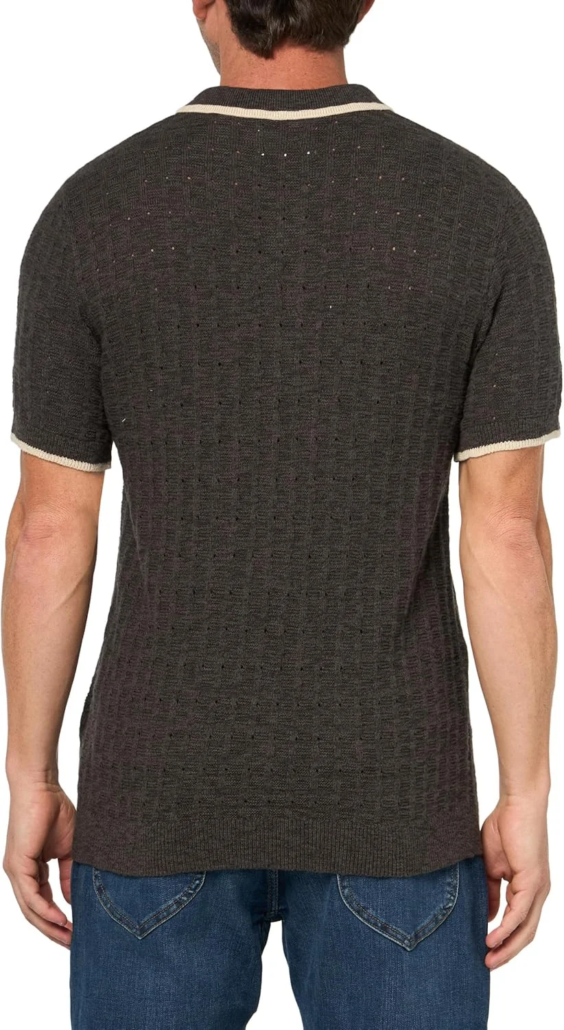 پلیور پولو آستین کوتاه مردانه با نوارهای تزئینی