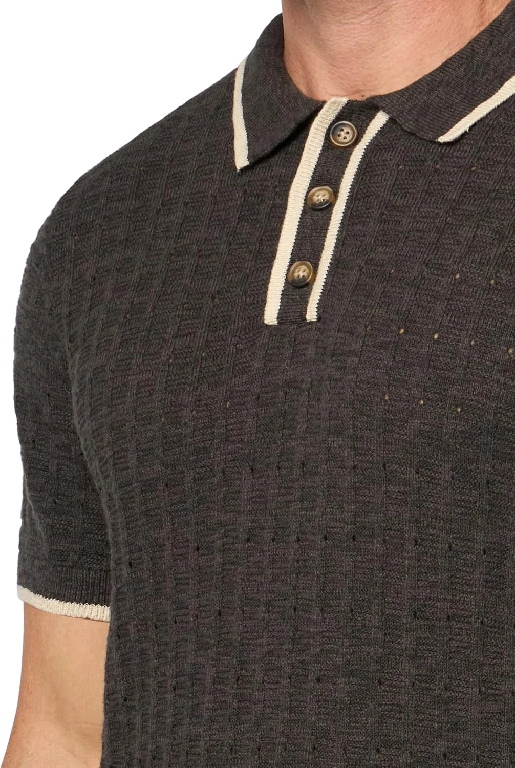 پلیور پولو آستین کوتاه مردانه با نوارهای تزئینی