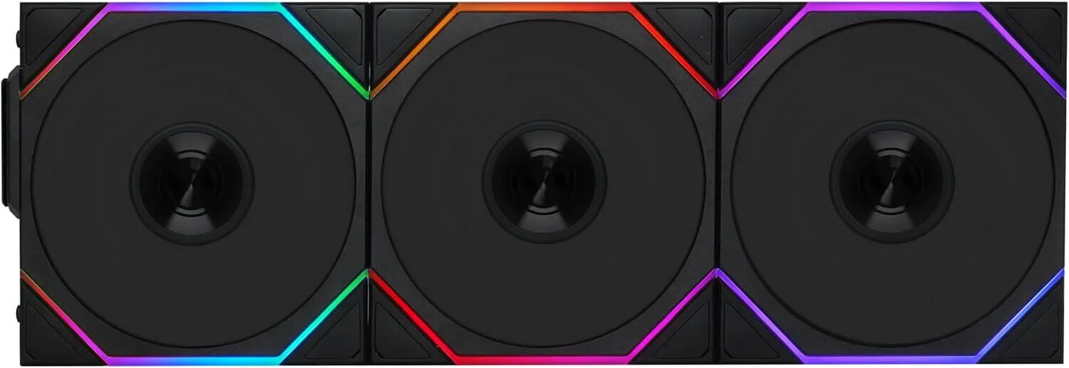 فن کیس بی‌سیم Lian-Li UNI FAN TL 120 با پره معکوس، سایز فن 120 میلی‌متر، سرعت فن 2300 دور در دقیقه، جریان هوای فن 83.4 CFM، نوع بلبرینگ دینامیک سیال، جنس PBT و PA66، بسته‌ سه تایی، مشکی | 12RTL1W3B