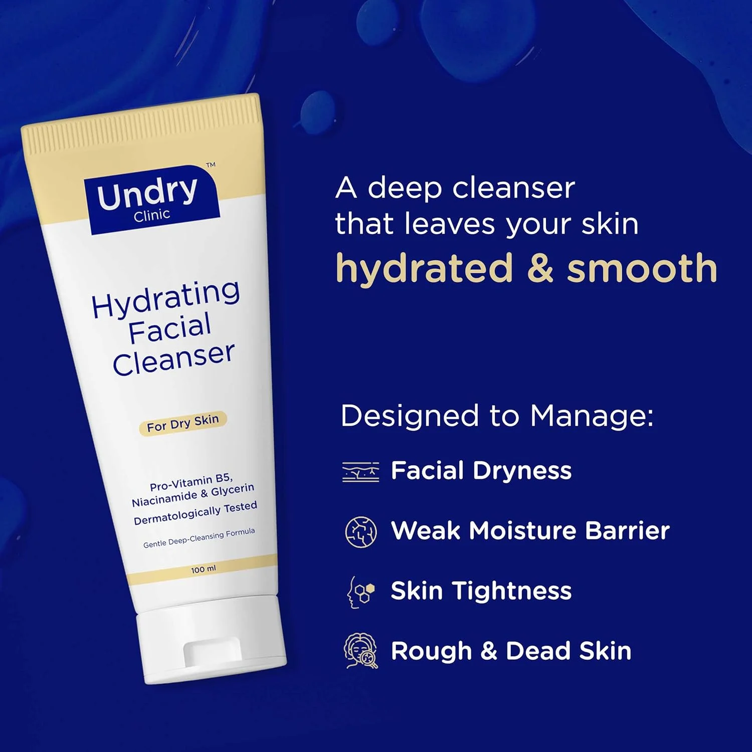 پاک کننده آبرسان صورت برای پوست خشک (100 میلی لیتر) شوینده ملایم و پاک کننده عمیق صورت، شوینده غیر خشک کننده صورت برای زنان و مردان، شوینده صورت با نیاسینامید، پرو ویتامین B5 و گلیسیرین