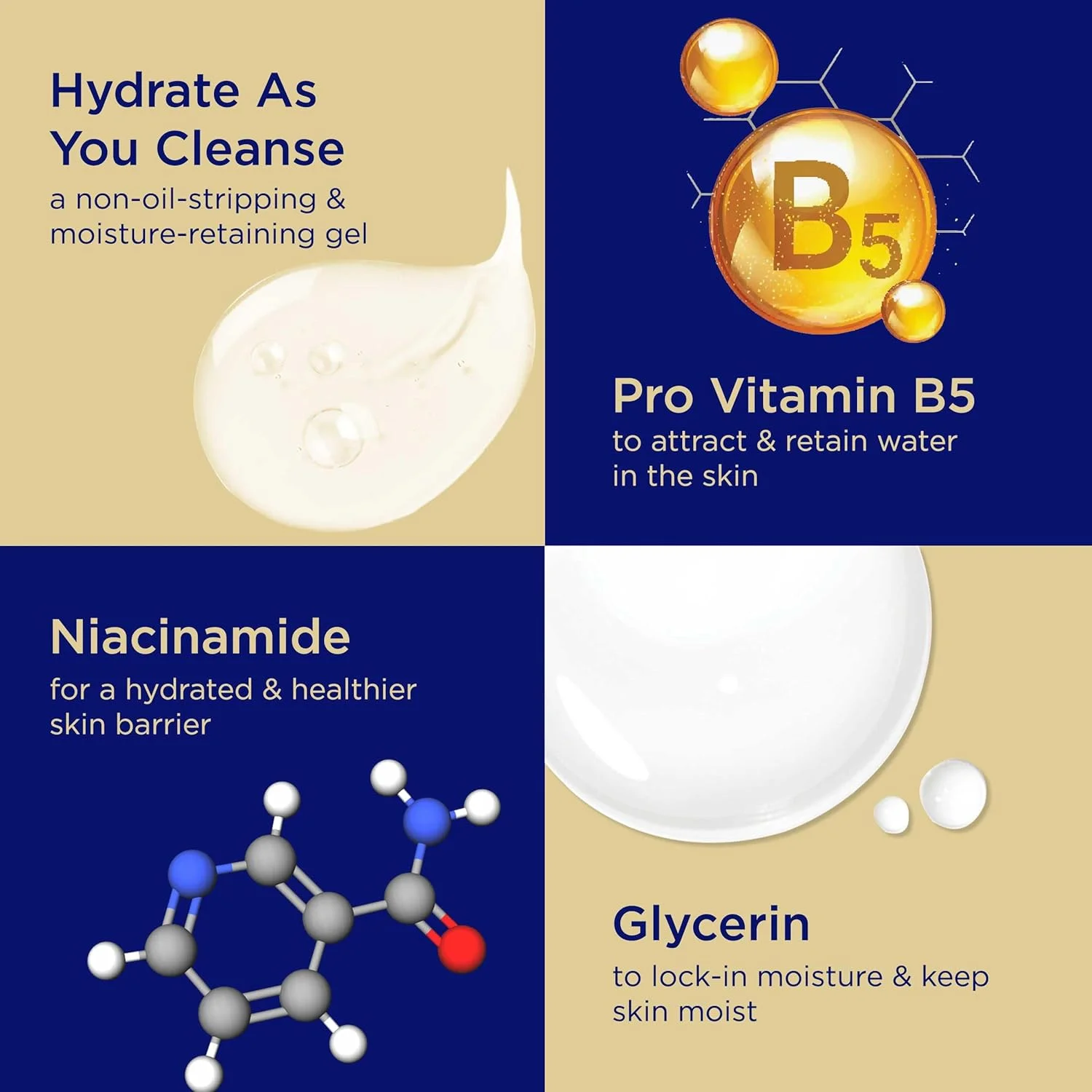 پاک کننده آبرسان صورت برای پوست خشک (100 میلی لیتر) شوینده ملایم و پاک کننده عمیق صورت، شوینده غیر خشک کننده صورت برای زنان و مردان، شوینده صورت با نیاسینامید، پرو ویتامین B5 و گلیسیرین