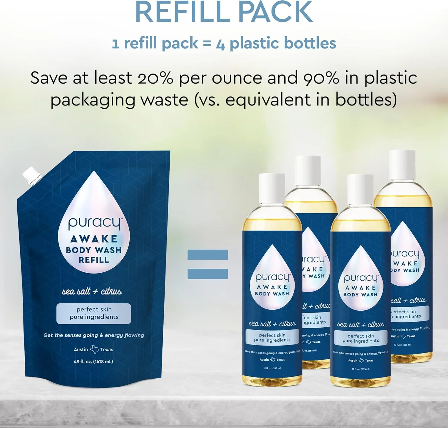 شوینده بدن پیورسی، شوینده بدن طبیعی، 98.6% مواد گیاهی خالص، ژل دوش مرطوب کننده برای زنان، مردان و کودکان، صابون بدن برای پوست های خشک و حساس. دارای رایحه ملایم مرکبات و نمک دریا، 355 میلی لیتر