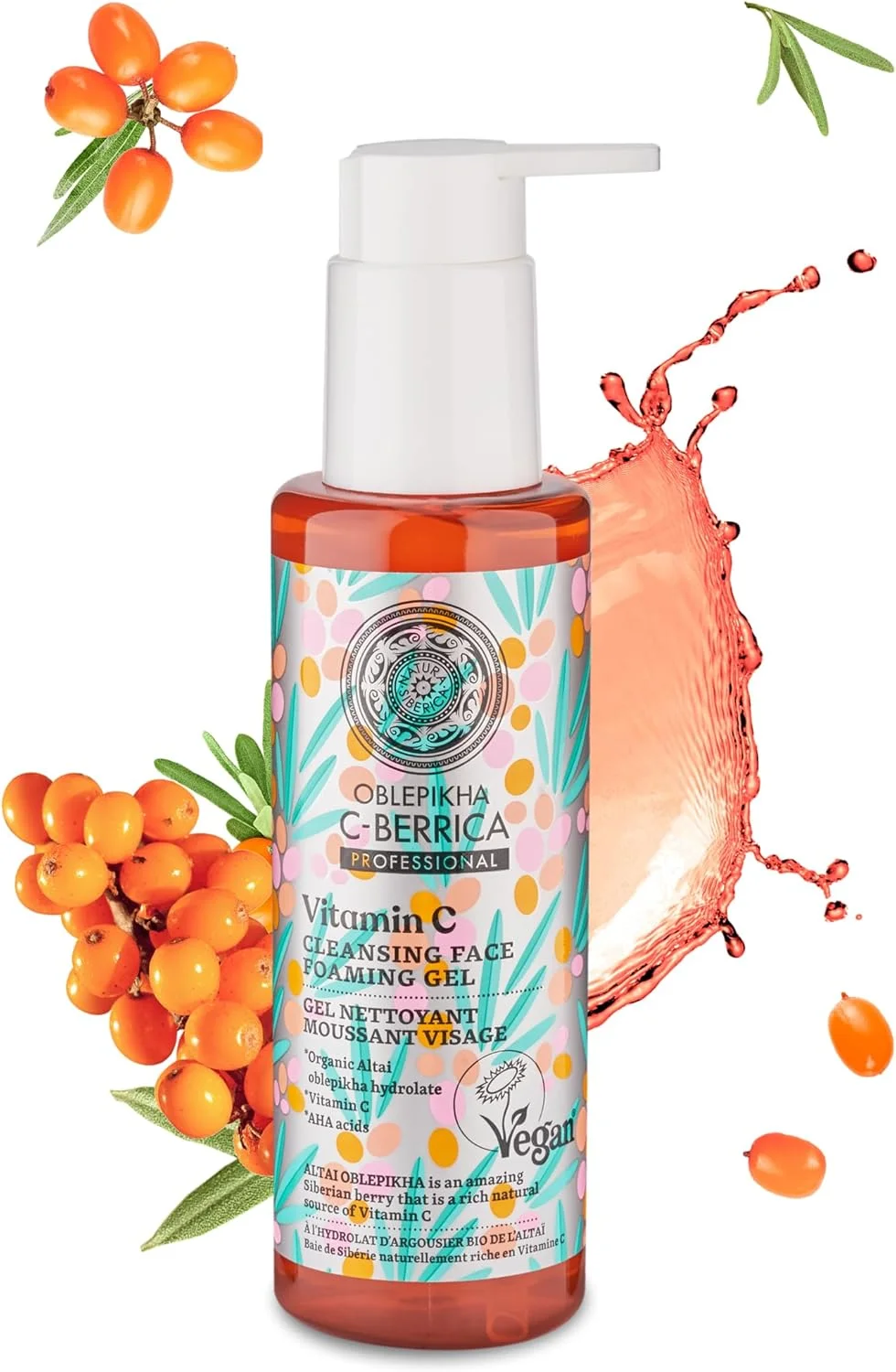 ژل شستشوی صورت اُبلپیخا - پاک کننده طبیعی صورت با سنجد دریایی - شستشوی صورت درخشان کننده برای خانم ها - شستشوی ملایم روزانه صورت - 200 میلی لیتر