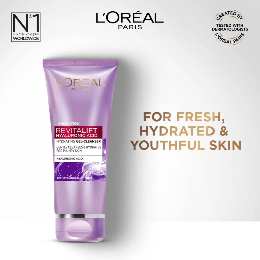 ژل شستشوی صورت لورآل پاریس Revitalift، پاک کننده ملایم و آبرسان، حاوی هیالورونیک اسید، 100 میلی لیتر ژل شستشوی صورت لورآل پاریس Revitalift، پاک کننده ملایم و آبرسان، حاوی هیالورونیک اسید، 100 میلی لیتر