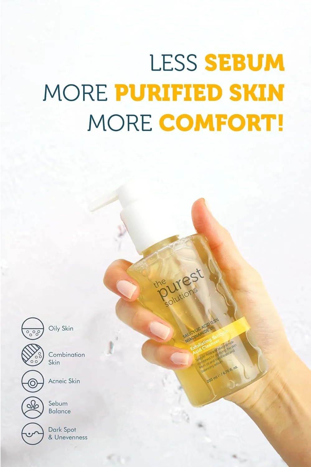 پاک کننده صورت حاوی اسید سالیسیلیک و نیاسینامید The Purest Solutions - مناسب پوست چرب/مختلط - کاهش دهنده جوش و آکنه - وگان (200 میلی لیتر)