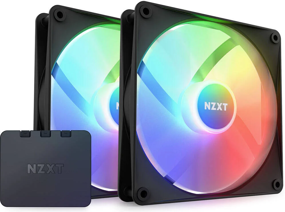 فن های 140 میلی متری NZXT F140 RGB Core با کنترلر RGB، جریان هوای بالا و فشار استاتیک، سرعت تا 1500 دور در دقیقه، FDB، جریان هوای 90.79 CFM، همگام سازی نور با کنترلر، بسته 2 عددی، مشکی | RF-C14DF-B1