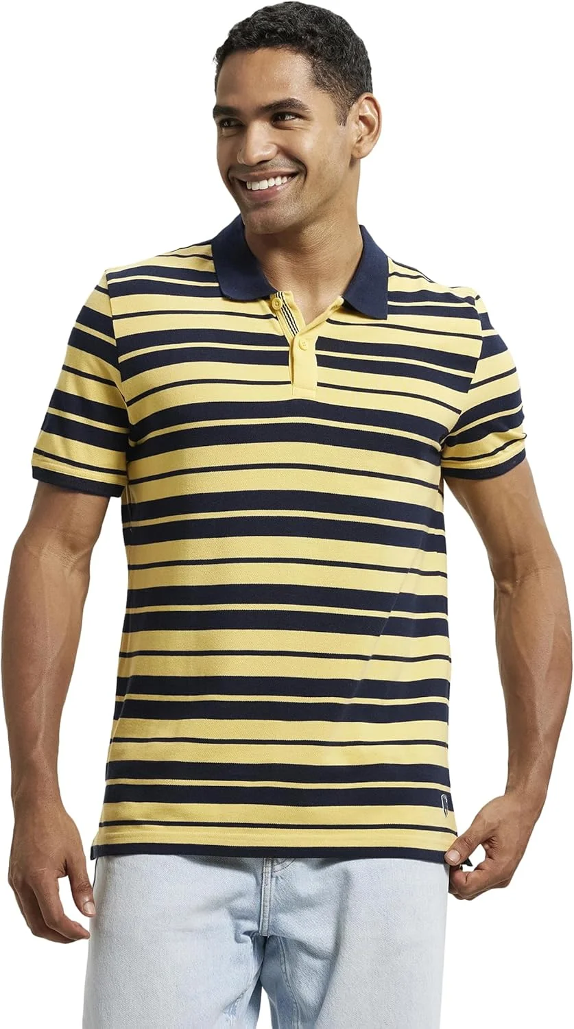 تی شرت پولو مردانه جاکی، راه راه، با الیاف غنی پنبه ای سوپر شانه شده، برش معمولی