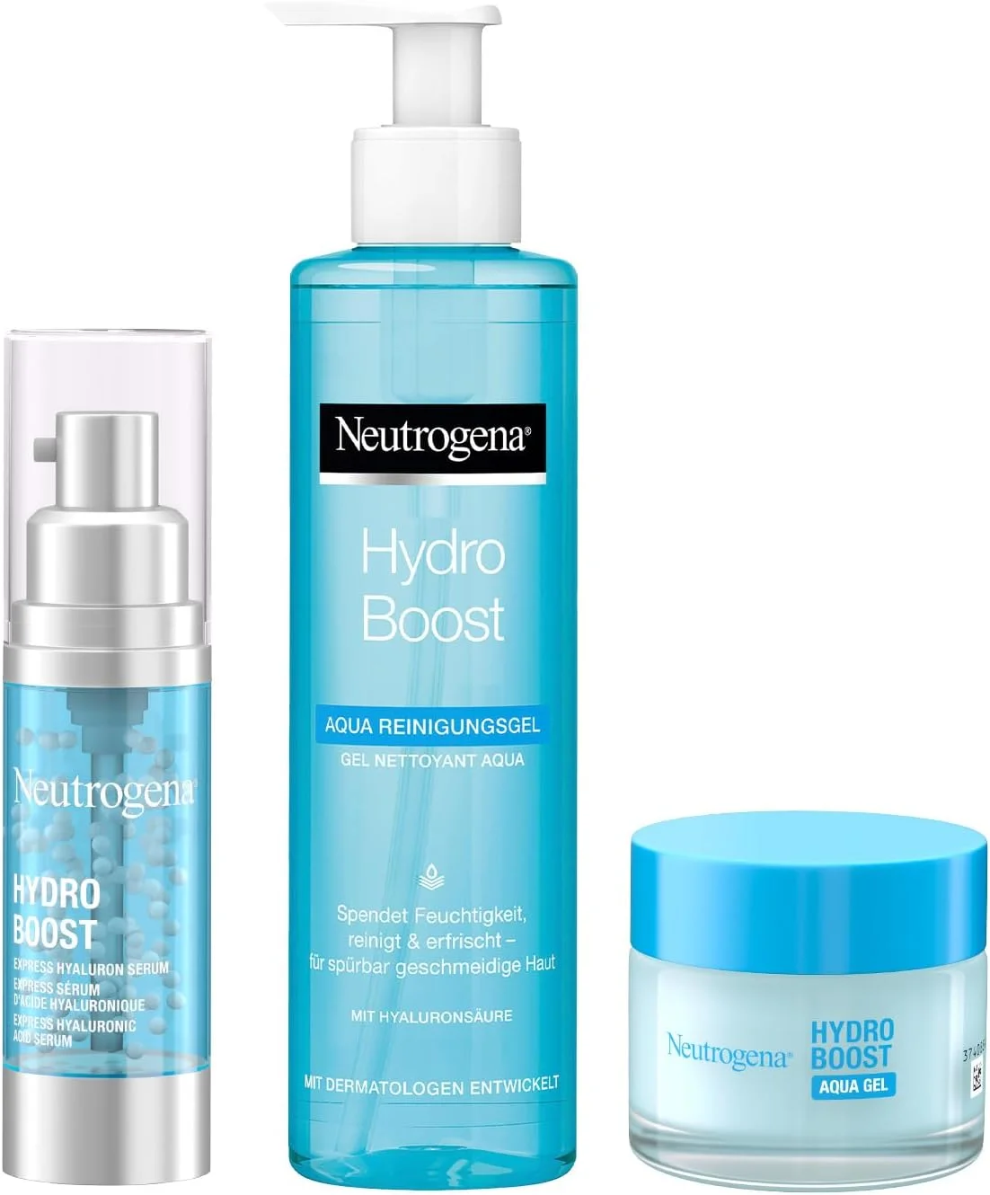 مجموعه مراقبت از پوست نوتروژینا Hydro Boost شامل ژل پاک کننده Aqua، سرم صورت Aqua Pearls و کرم ژل صورت Aqua، پاکسازی و مراقبت از صورت با اسید هیالورونیک، ایده آل به عنوان یک هدیه