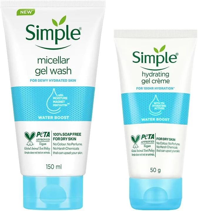 ژل شستشوی صورت میسلار آبرسان سیمپل و کرم ژل آبرسان سیمپل | آبرسانی 100 ساعته | مناسب پوست خشک | 50 گرم