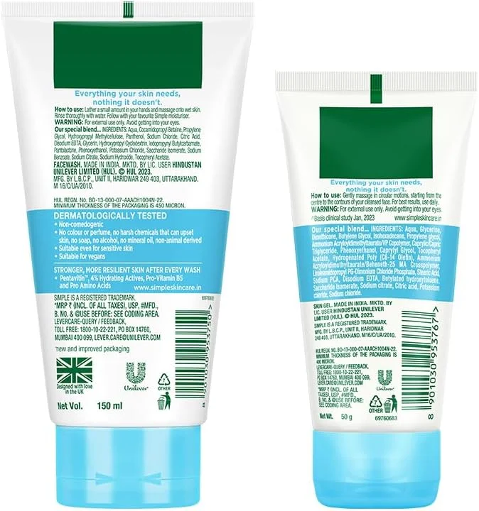 ژل شستشوی صورت میسلار آبرسان سیمپل و کرم ژل آبرسان سیمپل | آبرسانی 100 ساعته | مناسب پوست خشک | 50 گرم