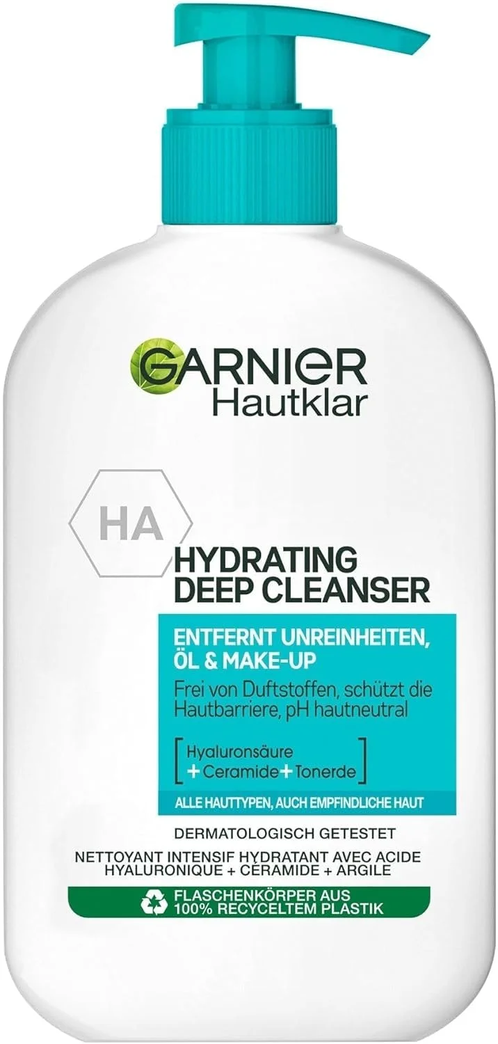 پاک کننده عمیق پوست گارنیه، از بین برنده لک، چربی و آرایش، حاوی هیالورونیک اسید، سرامید و خاک رس، پاک کننده عمیق آبرسان، 250 میلی لیتر