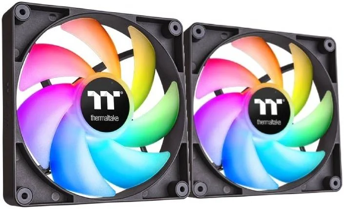 فن خنک کننده Thermaltake CT120 ARGB Sync PC، سرعت فن PWM 500~2000 دور در دقیقه، جریان هوای 57.05 CFM، بلبرینگ هیدرولیک، 4 پین PWM، 3 پین-ARGB، بسته 2 عددی، مشکی | CL-F149-PL12SW-A