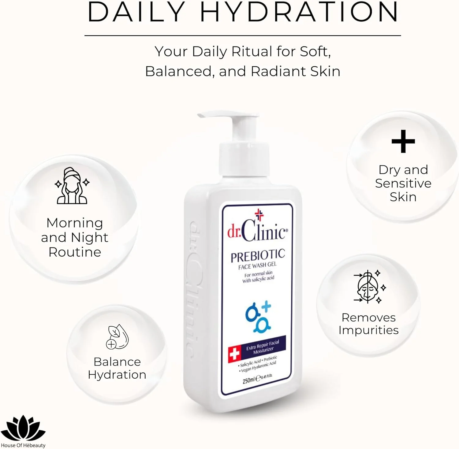 ژل شستشوی صورت پریبیوتیک دکتر کلینیک مناسب پوست نرمال - شستشوی آبرسان صورت با سالیسیلیک اسید - 250 میلیلیتر ژل شستشوی صورت پریبیوتیک دکتر کلینیک مناسب پوست نرمال - شستشوی آبرسان صورت با سالیسیلیک اسید - 250 میلیلیتر