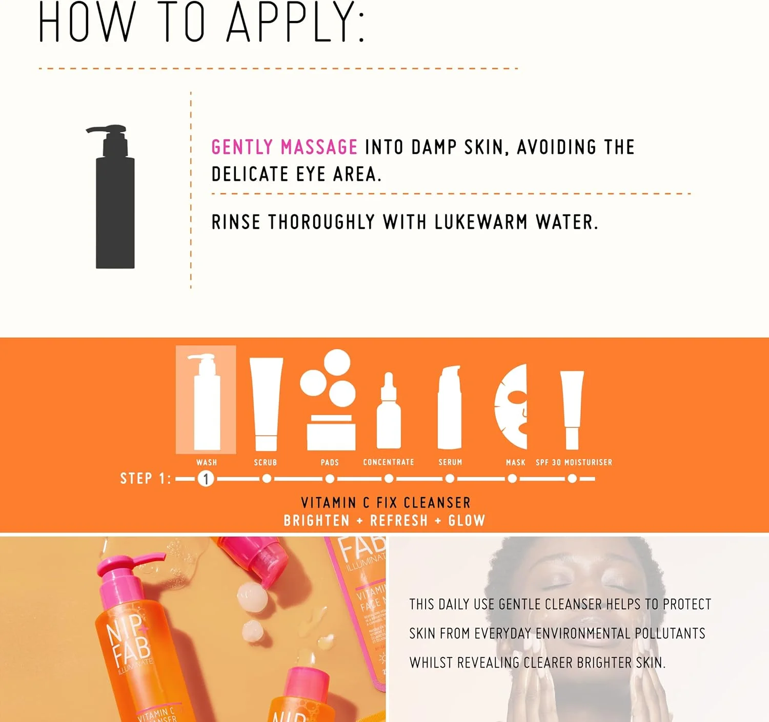 ژل شستشوی صورت ویتامین C نیپ + فاب، روشن کننده و آبرسان، مناسب برای پاکسازی و یکدست کردن رنگ پوست، 145 میلی لیتر